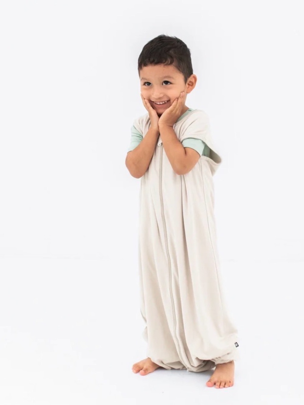Neutral Cream Kids Sleep Sack with Mint Trim - KYTE baby 0.5 tog